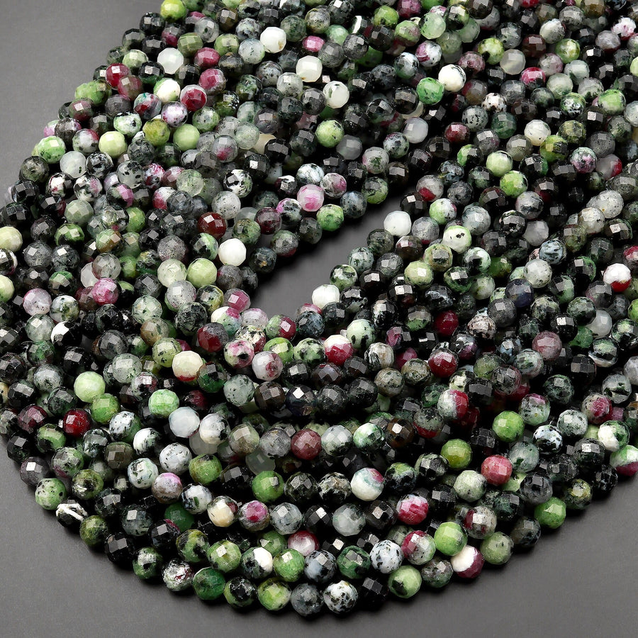 Faceted Natural Ruby Zoisite 4mm 5mm Round Beads 15.5" Strand