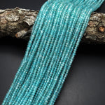 AAA Micro Faceted Natural Teal Blue Green Apatite 3mm Rondelle Beads 15.5" Strand