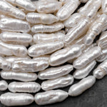 Thick Natural White Biwa Stick Pearl Freshwater 15.5" Strand
