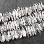 AAA Natural White Biwa Stick Pearl Freshwater Good For Earrings Center Drilled 15.5" Strand
