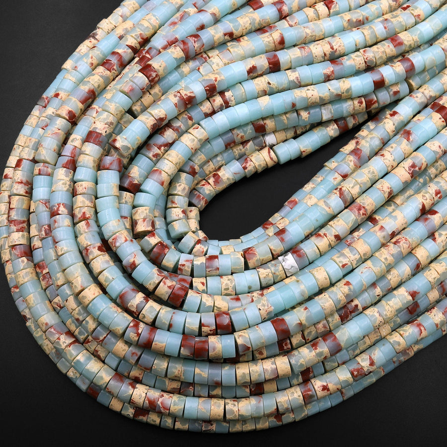 Impression Jasper Heishi Beads 4mm 6mm Aka Snake Skin Jasper Aqua Terra Jasper 15.5" Strand