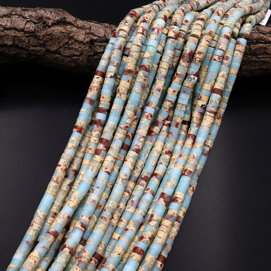 Impression Jasper Heishi Beads 4mm 6mm Aka Snake Skin Jasper Aqua Terra Jasper 15.5" Strand
