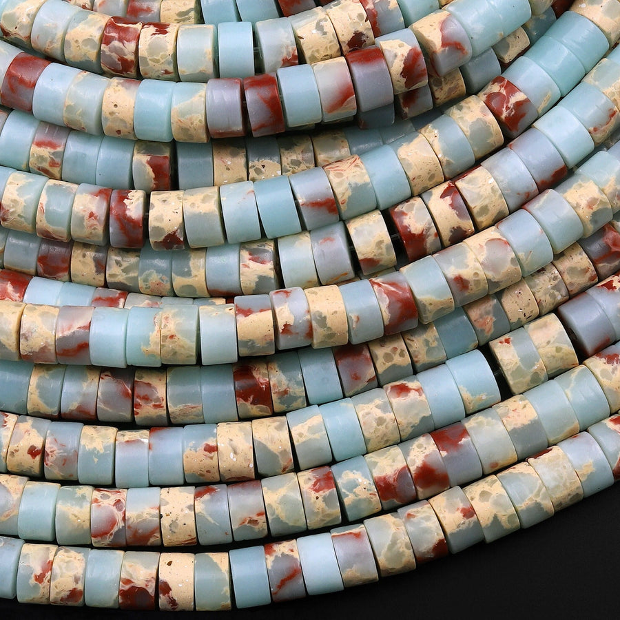 Impression Jasper Heishi Beads 4mm 6mm Aka Snake Skin Jasper Aqua Terra Jasper 15.5" Strand