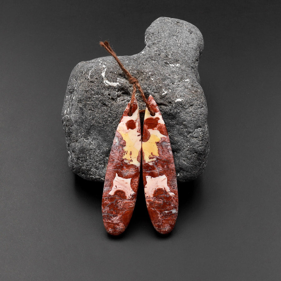 Natural Red Galaxy Jasper Earring Pair Teardrop Cabochon Pair Drilled Matched Gemstone Beads