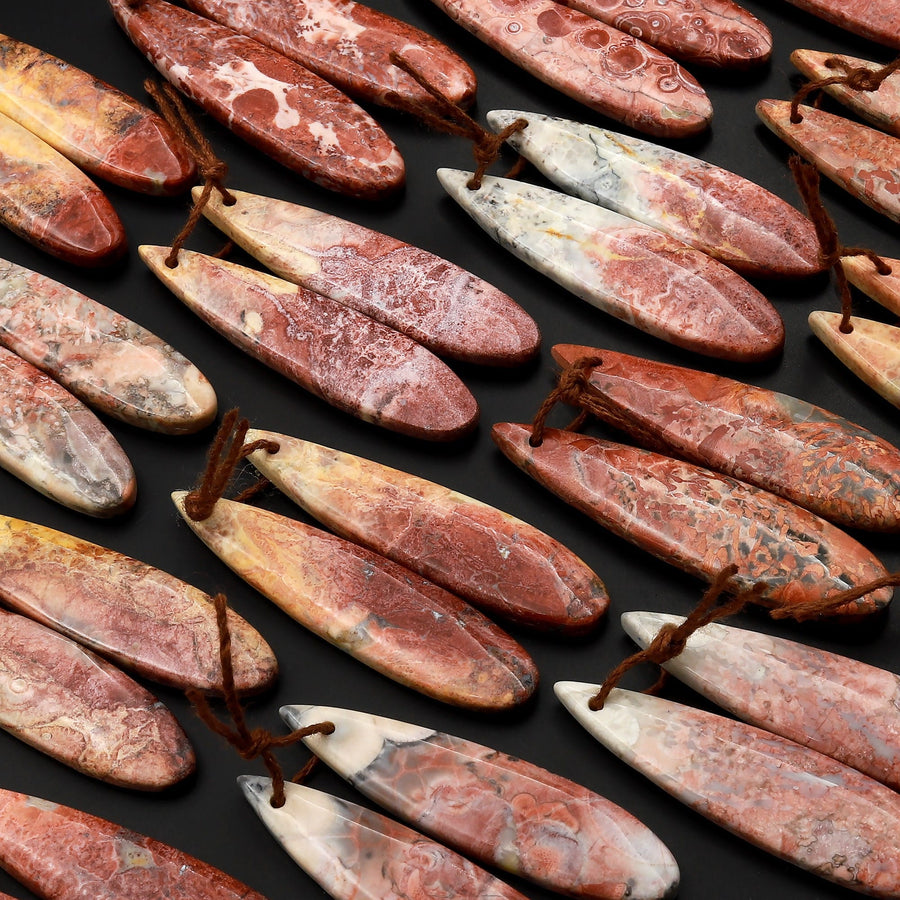 Natural Red Galaxy Jasper Earring Pair Teardrop Cabochon Pair Drilled Matched Gemstone Beads