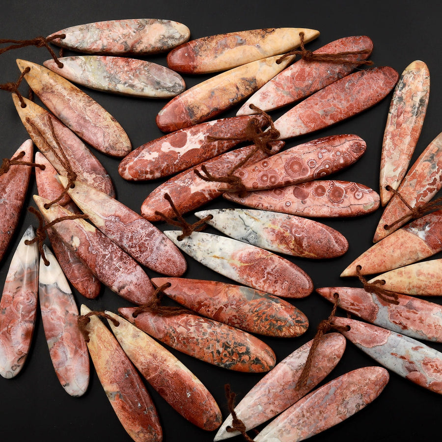 Natural Red Galaxy Jasper Earring Pair Teardrop Cabochon Pair Drilled Matched Gemstone Beads