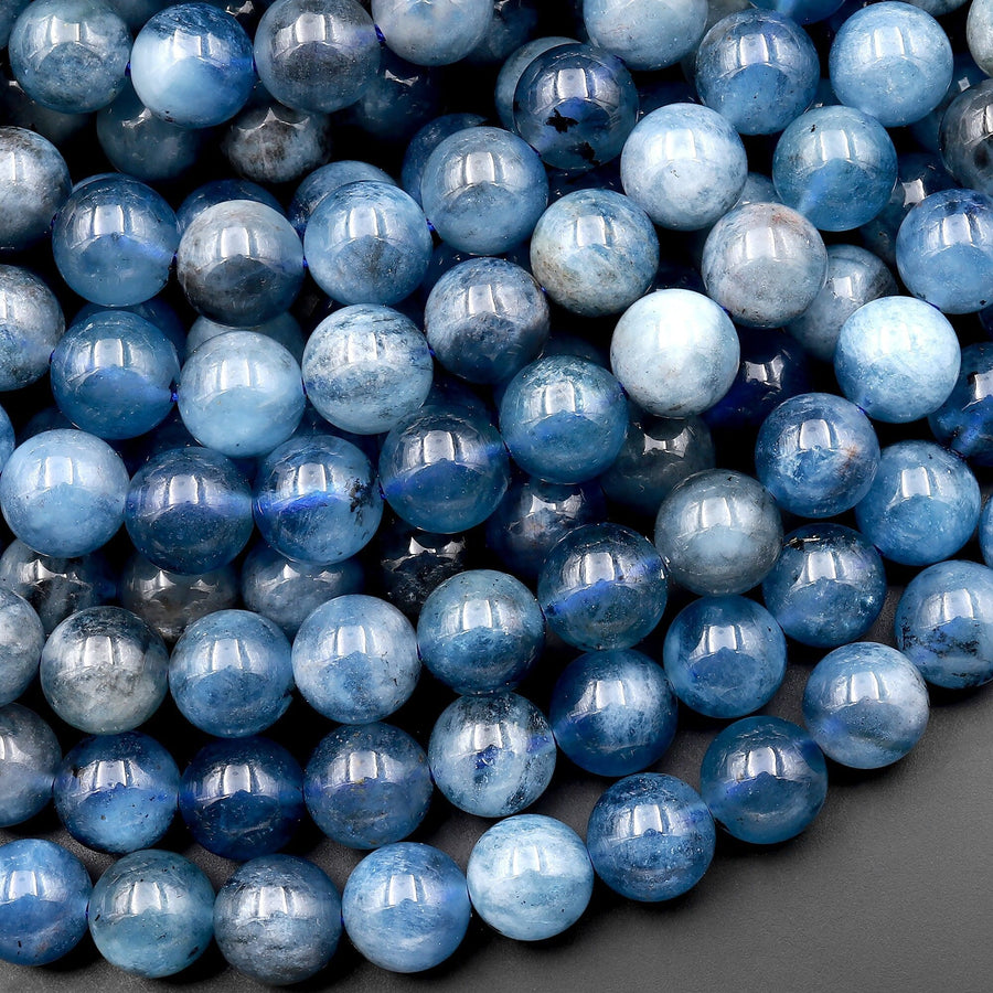 AA Natural Stormy Blue Santa Maria Aquamarine 4mm 5mm 6mm 8mm 10mm Round Beads Gemstone 15.5" Strand