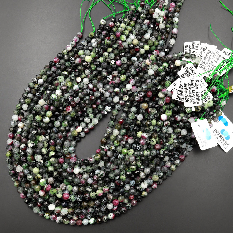 Faceted Natural Ruby Zoisite 4mm 5mm Round Beads 15.5" Strand
