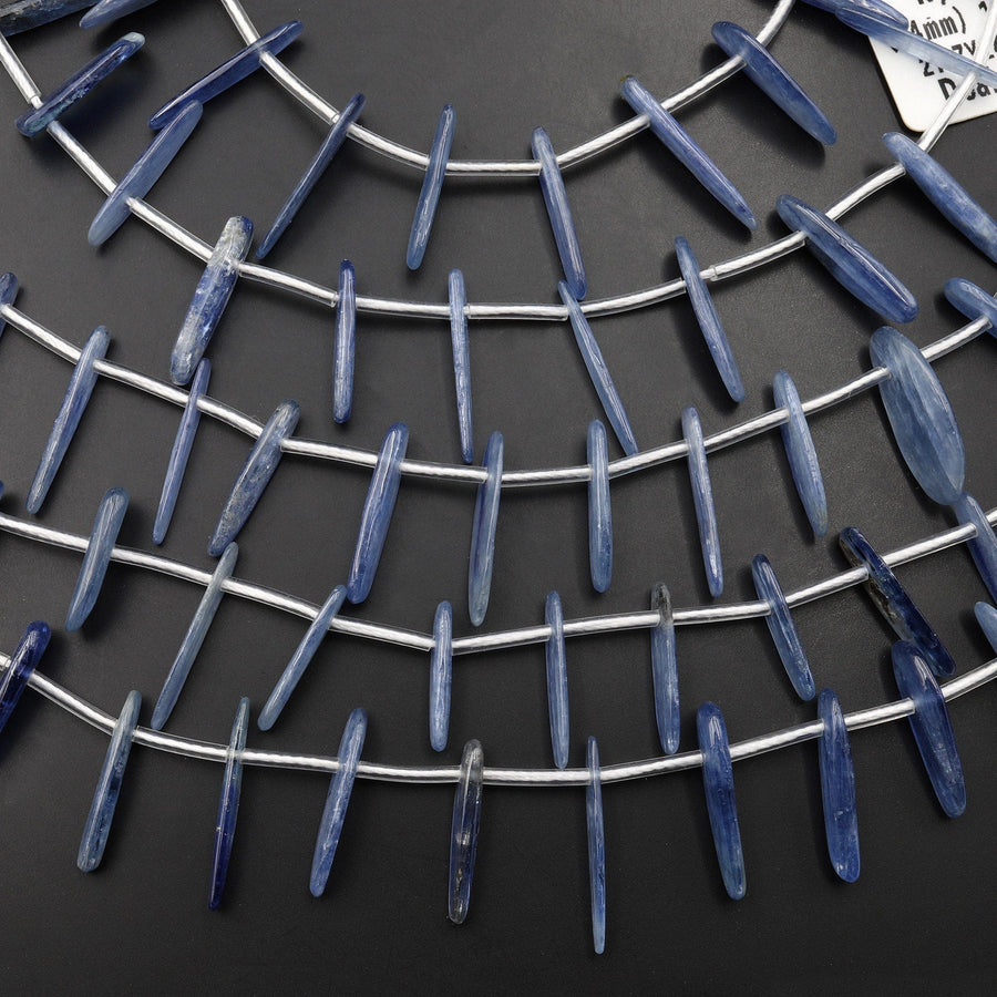 Natural Blue Kyanite Freeform Thin Spike Beads Long Stick Chip 15.5" Strand