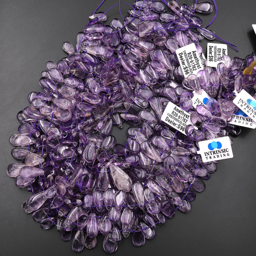 Natural Amethyst Freeform Teardrop Top Side Drilled Freeform Translucent Gemstone Beads 15.5" Strand