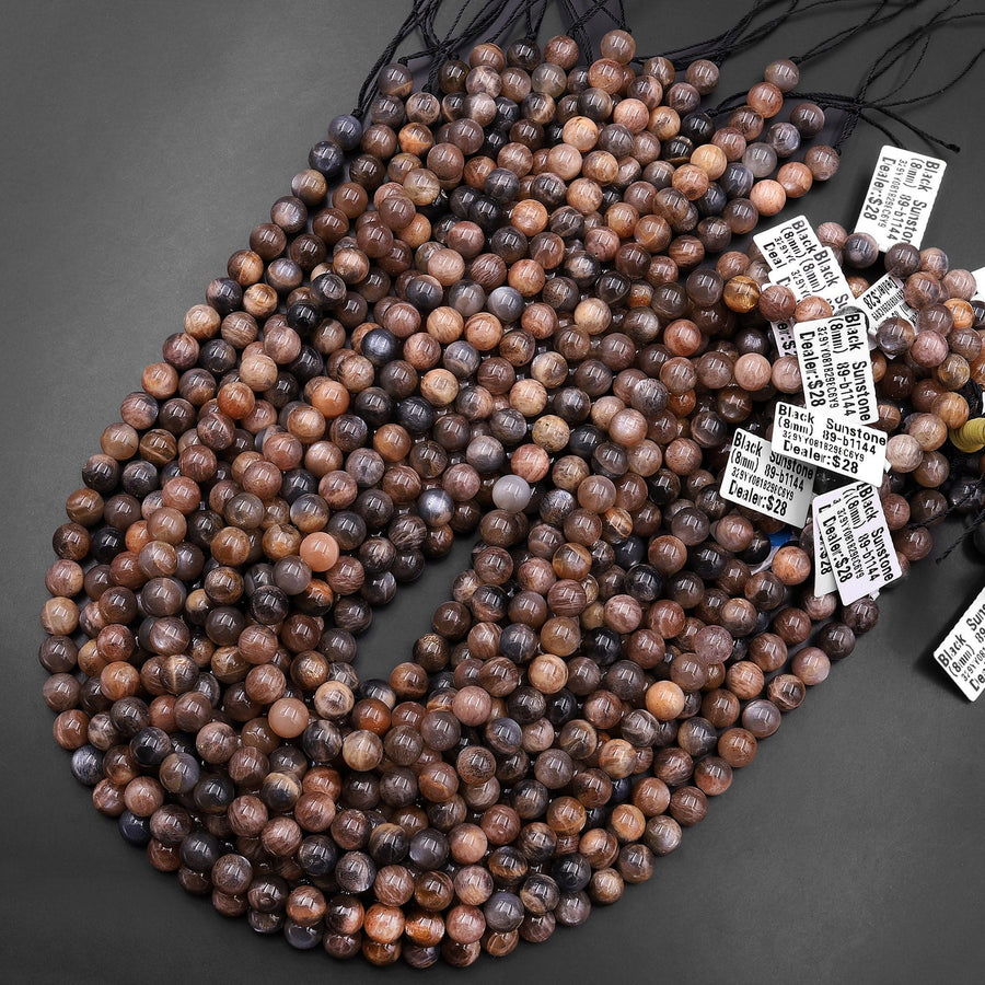 Natural Black Sunstone 4mm 6mm 8mm 10mm Round Beads 15.5" Strand