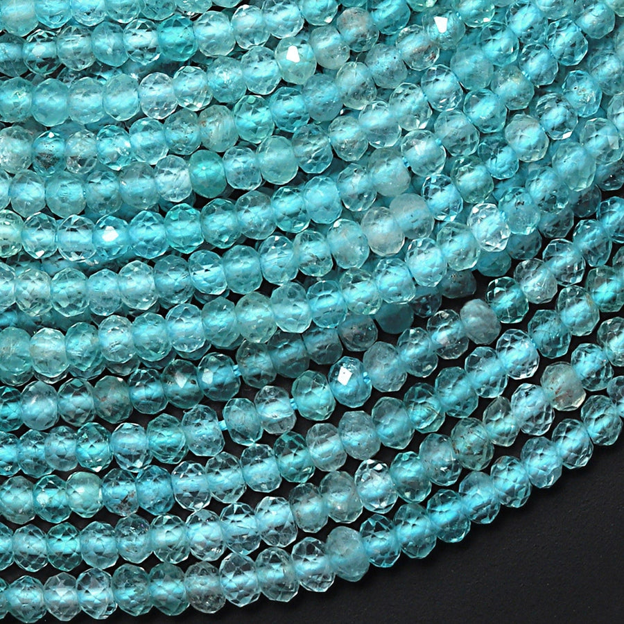 AAA Micro Faceted Natural Teal Blue Green Apatite 3mm Rondelle Beads 15.5" Strand