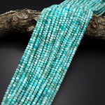 Natural Peruvian Amazonite 3mm 4mm Faceted Rondelle Beads Micro Diamond Cut Sea Blue Green Gemstone 15.5" Strand