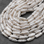 Thick Natural White Biwa Stick Pearl Freshwater 15.5" Strand