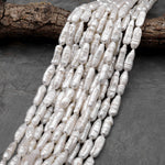 Thick Natural White Biwa Stick Pearl Freshwater 15.5" Strand