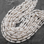 Thick Natural White Biwa Stick Pearl Freshwater 15.5" Strand