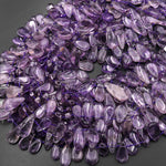 Natural Amethyst Freeform Teardrop Top Side Drilled Freeform Translucent Gemstone Beads 15.5" Strand