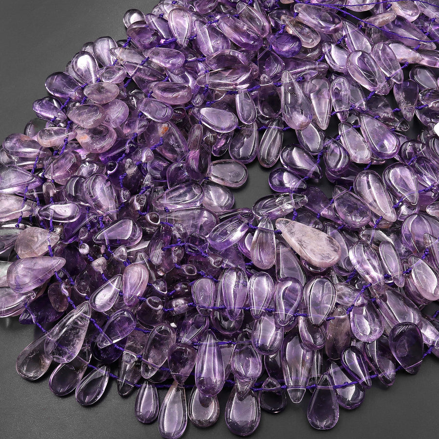 Natural Amethyst Freeform Teardrop Top Side Drilled Freeform Translucent Gemstone Beads 15.5" Strand