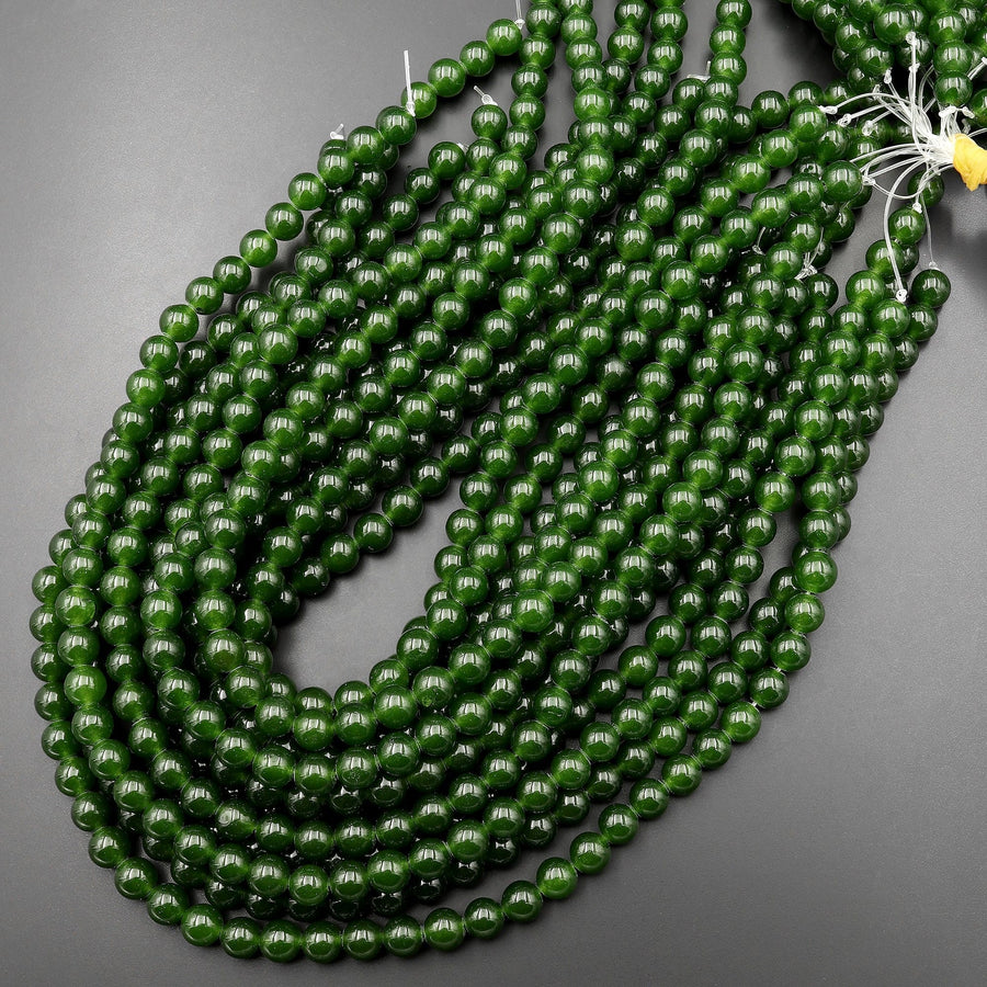 Green Taiwan Jade Smooth Round 2mm 3mm 4mm 6mm 8mm 10mm Beads 15.5" Strand
