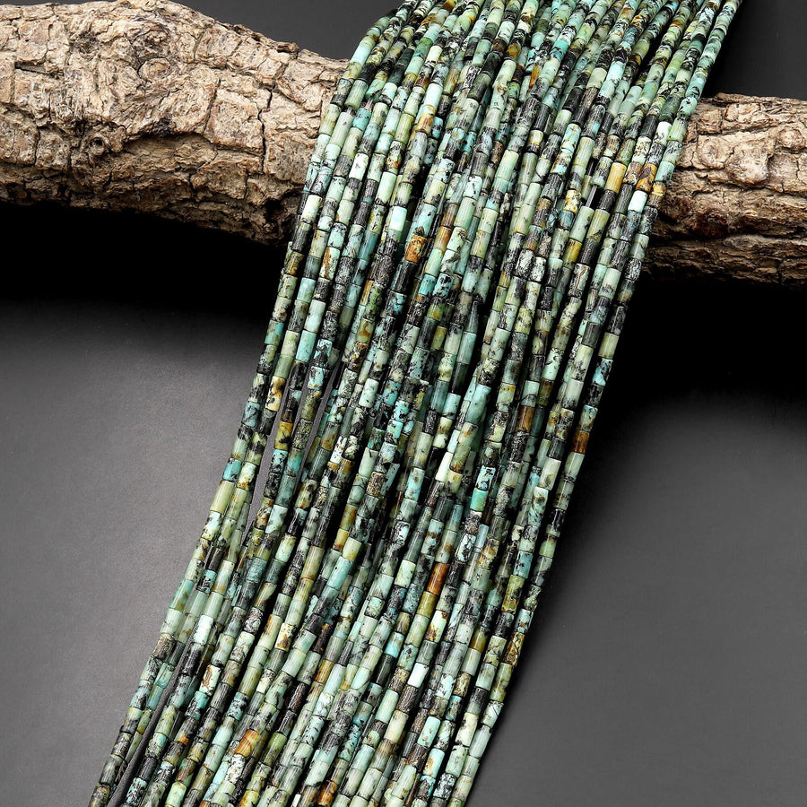 Natural African Turquoise 4x2mm Small Thin Smooth Spacer Tube Beads 15.5" Strand