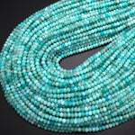 Natural Peruvian Amazonite 3mm 4mm Faceted Rondelle Beads Micro Diamond Cut Sea Blue Green Gemstone 15.5" Strand