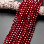 Vibrant Red Jade Smooth Round 4mm 6mm 8mm 10mm 12mm Beads 15.5" Strand