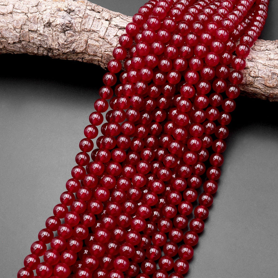 Vibrant Red Jade Smooth Round 4mm 6mm 8mm 10mm 12mm Beads 15.5" Strand