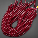 Vibrant Red Jade Smooth Round 4mm 6mm 8mm 10mm 12mm Beads 15.5" Strand