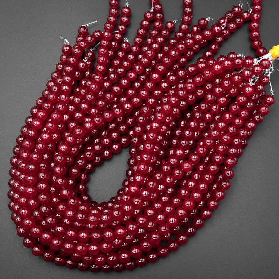 Vibrant Red Jade Smooth Round 4mm 6mm 8mm 10mm 12mm Beads 15.5" Strand
