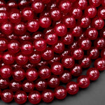 Vibrant Red Jade Smooth Round 4mm 6mm 8mm 10mm 12mm Beads 15.5" Strand