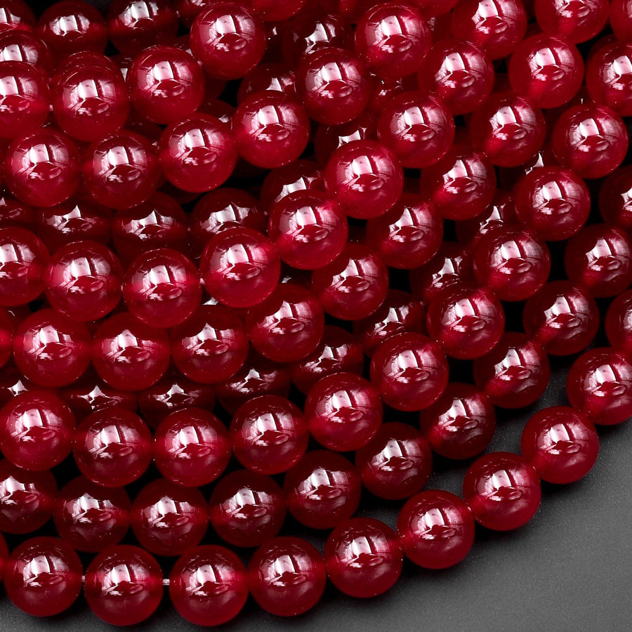 Vibrant Red Jade Smooth Round 4mm 6mm 8mm 10mm 12mm Beads 15.5" Strand