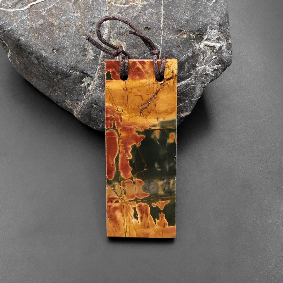 Large 2 Hole Pendant Natural Red Creek Jasper Drilled Long Rectangle Flat Focal Bead Aka MultiColor Picasso Jasper