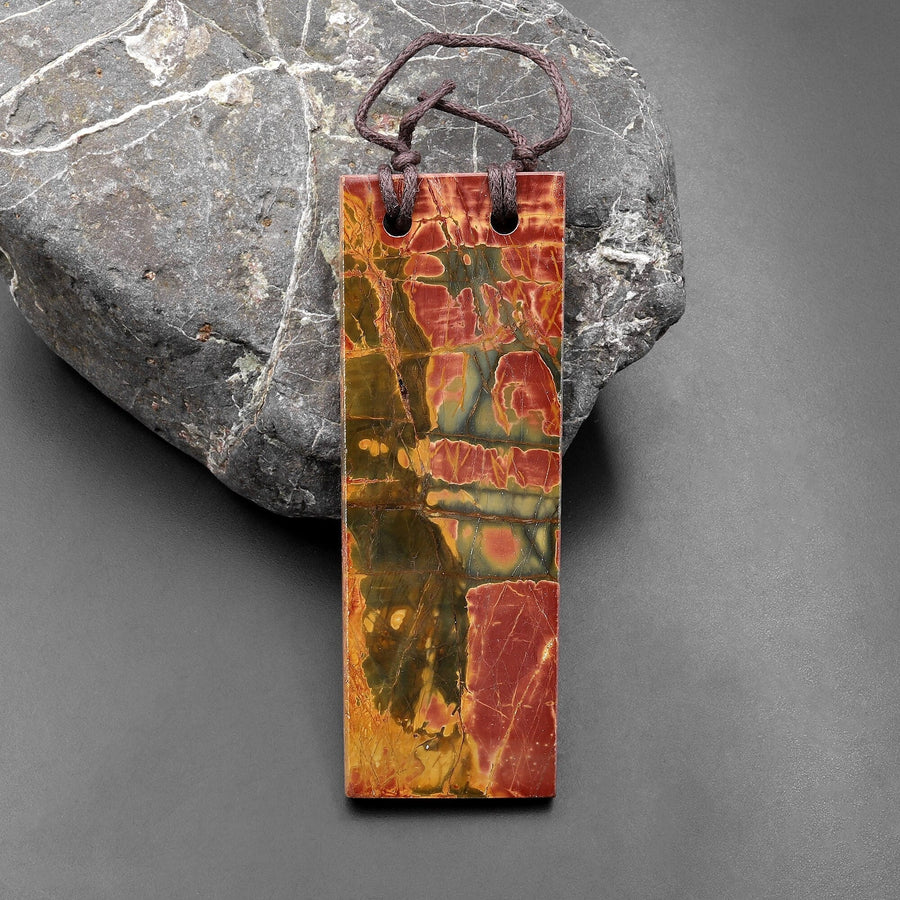 Large 2 Hole Pendant Natural Red Creek Jasper Drilled Long Rectangle Flat Focal Bead Aka MultiColor Picasso Jasper