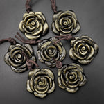 AAA Hand Carved Natural Golden Obsidian Rose Flower Pendant Gemstone Focal Bead