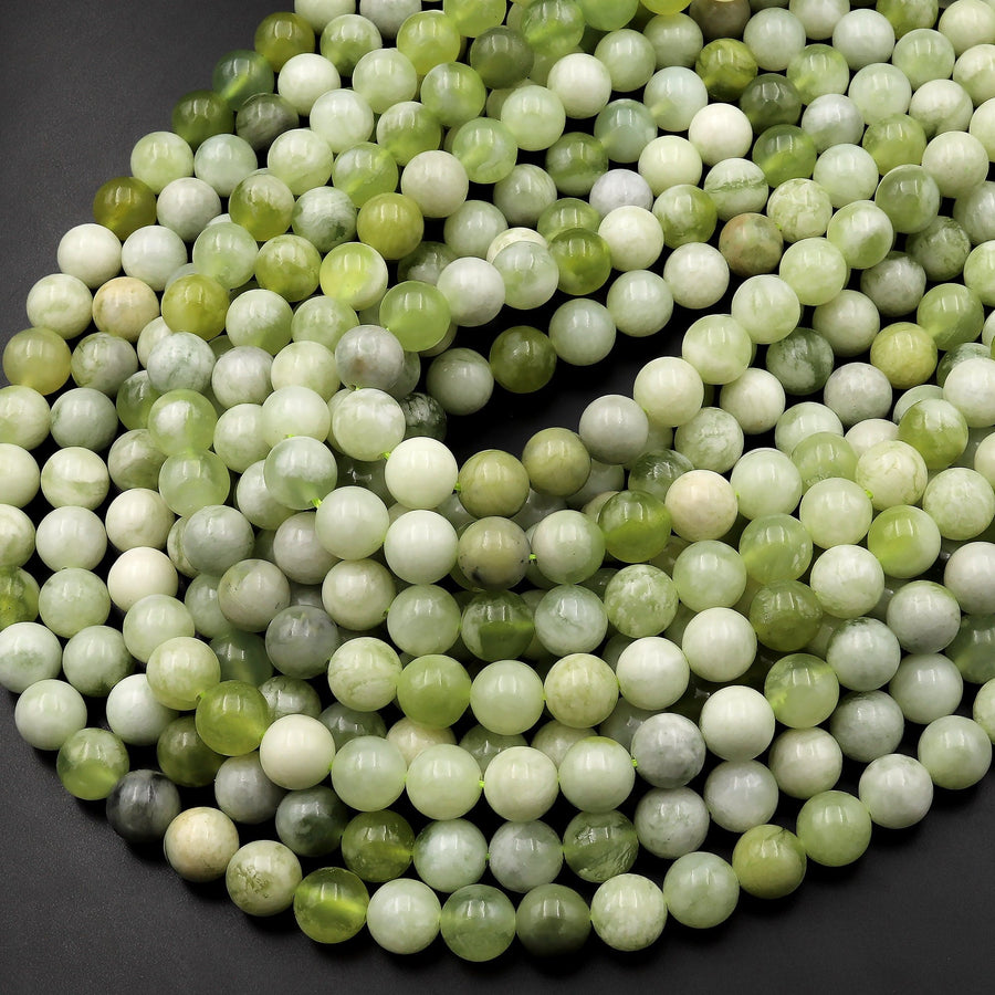 Natural Green Serpentine Jade Smooth Round Beads 4mm 6mm 8mm 10mm 15.5" Strand