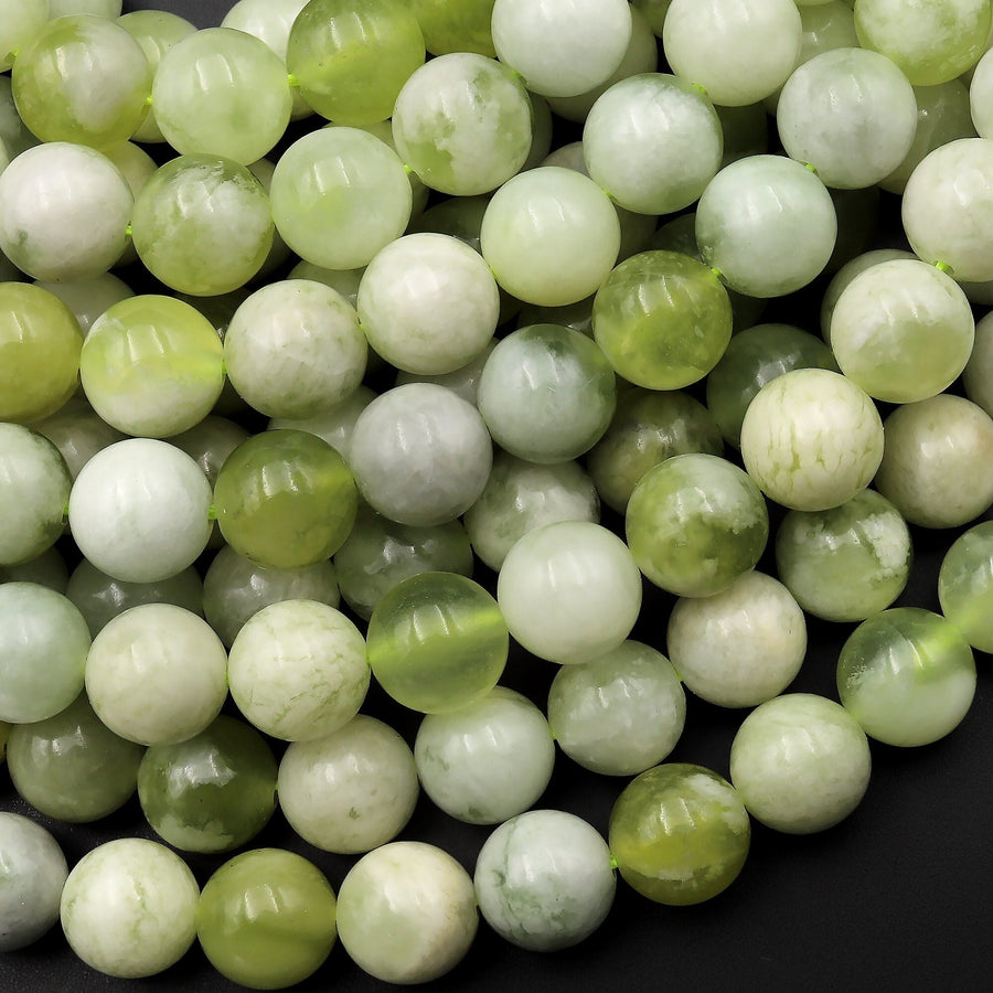 Natural Green Serpentine Jade Smooth Round Beads 4mm 6mm 8mm 10mm 15.5" Strand