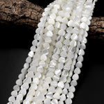 AAA Iridescent Carved Natural White Mother of Pearl Shell Heart Beads 6mm 8mm 10mm 12mm Vertically Drilled 15.5" Strand