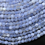 Natural Blue Lace Agate Chalcedony Faceted 3mm 4mm Cube Beads Micro Laser Diamond Cut Gemstone 15.5" Strand