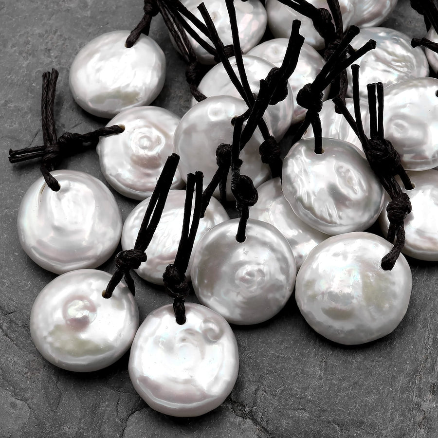 Natural White Coin Pearl Pendant Drilled Focal Bead