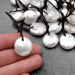 Natural White Coin Pearl Pendant Drilled Focal Bead