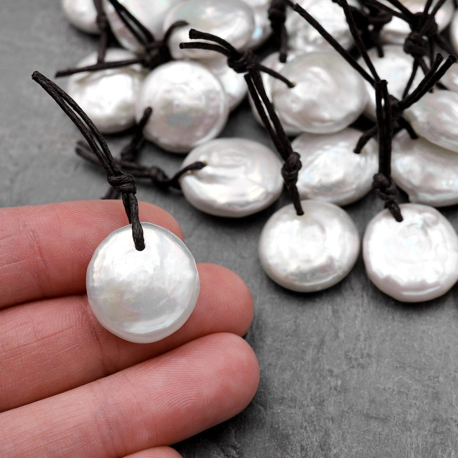 Natural White Coin Pearl Pendant Drilled Focal Bead