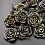 AAA Hand Carved Natural Golden Obsidian Rose Flower Pendant Gemstone Focal Bead