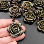 AAA Hand Carved Natural Golden Obsidian Rose Flower Pendant Gemstone Focal Bead