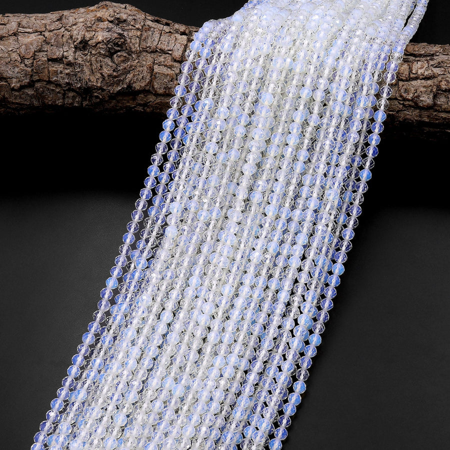 Micro Faceted Opalite Round Beads 2mm 3mm 4mm 15.5" Strand