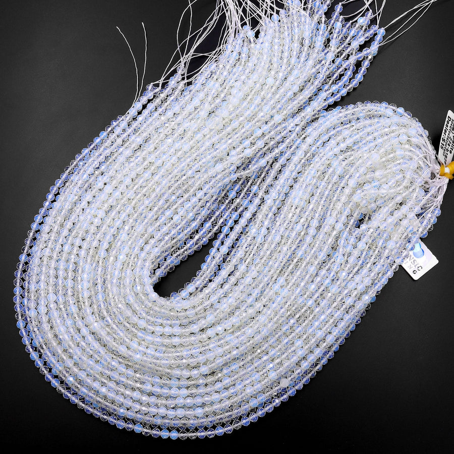 Micro Faceted Opalite Round Beads 2mm 3mm 4mm 15.5" Strand