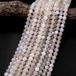 Natural Rainbow Moonstone Round Beads 6mm 8mm 10mm Blue Flashes 15.5" Strand