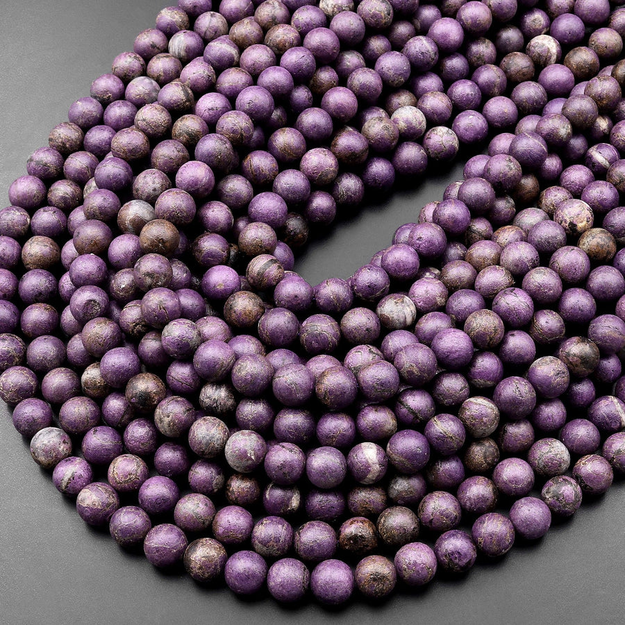 Matte Natural Stichtite Beads 4mm 6mm 8mm Smooth Round Beads 15.5" Strand