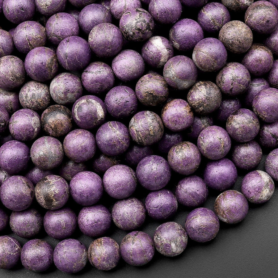 Matte Natural Stichtite Beads 4mm 6mm 8mm Smooth Round Beads 15.5" Strand