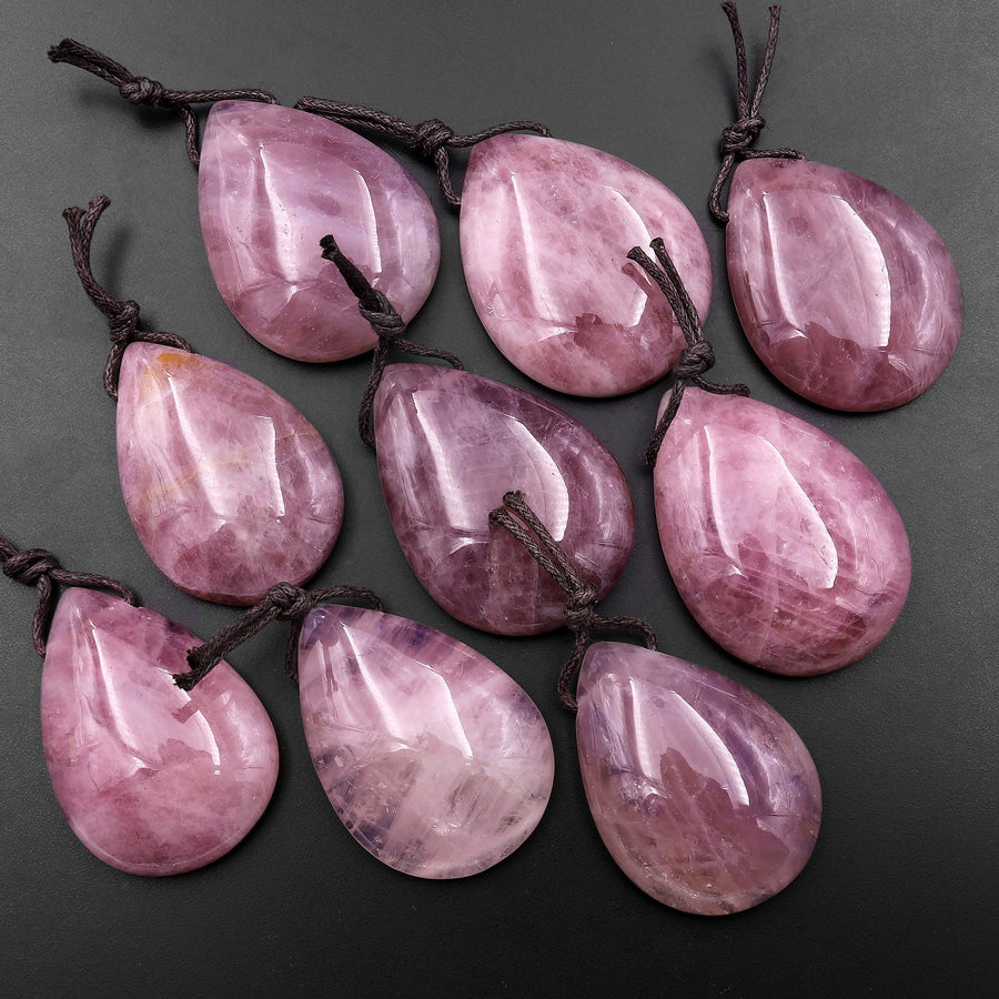 Natural Madagascar Mauve Pink Rose Quartz Teardrop Pendant Side