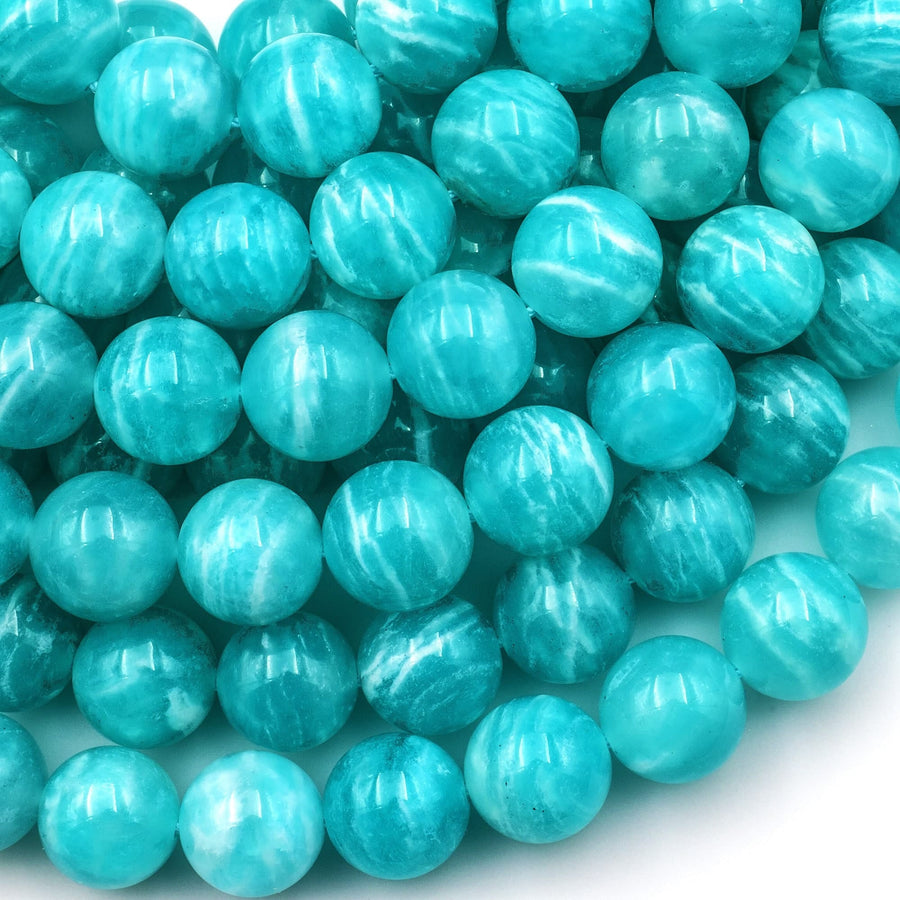Natural Peruvian Amazonite Round Beads 10mm 12mm 14mm Sea Blue Gemstone AAA High Quality 15.5" Strand